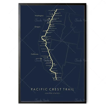 Pacific Crest Chodník Mapa | PCT Chodník, Turistická Mapa | PCT Plagát | Chodník Mapu Umenie | Oživiť svoje Dobrodružstvo